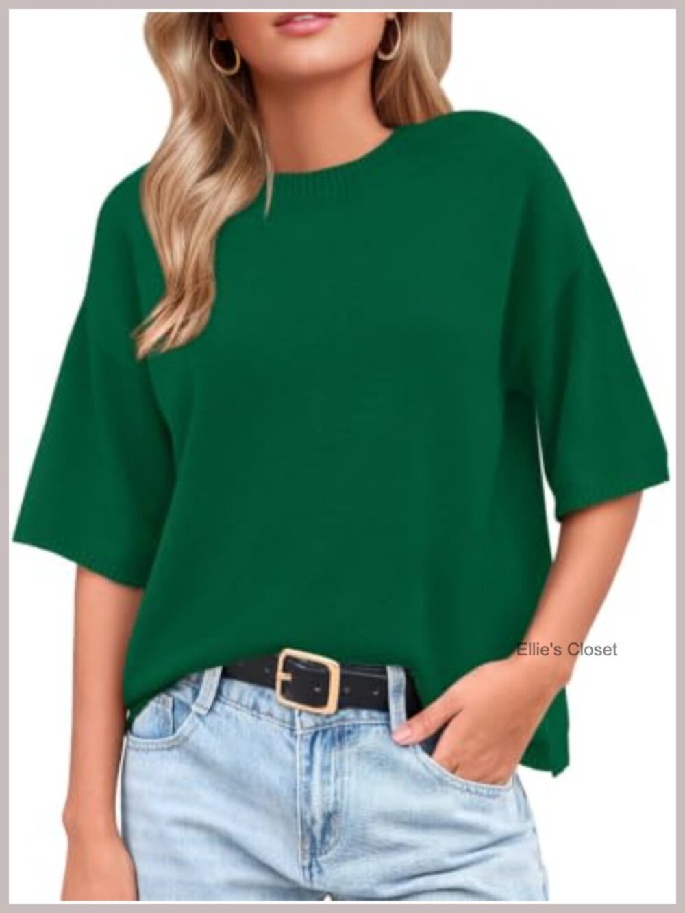 Oversized Crewneck Short Sleeve Sweater Ribbed Knit Pullover Top
